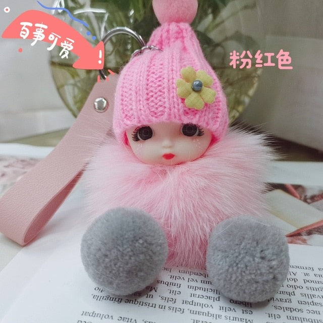 Cute Expression Face Baby Pompom Keychain