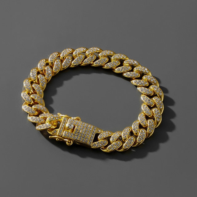 Rhinestone Paved Cuban Link Chain Bracelet