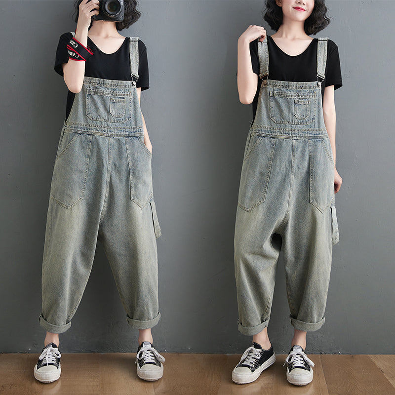 Washed Pockets Denim Jumpsuits