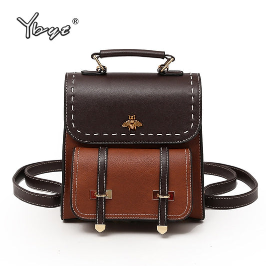 Vintage Paneled PU Leather Women Backpack