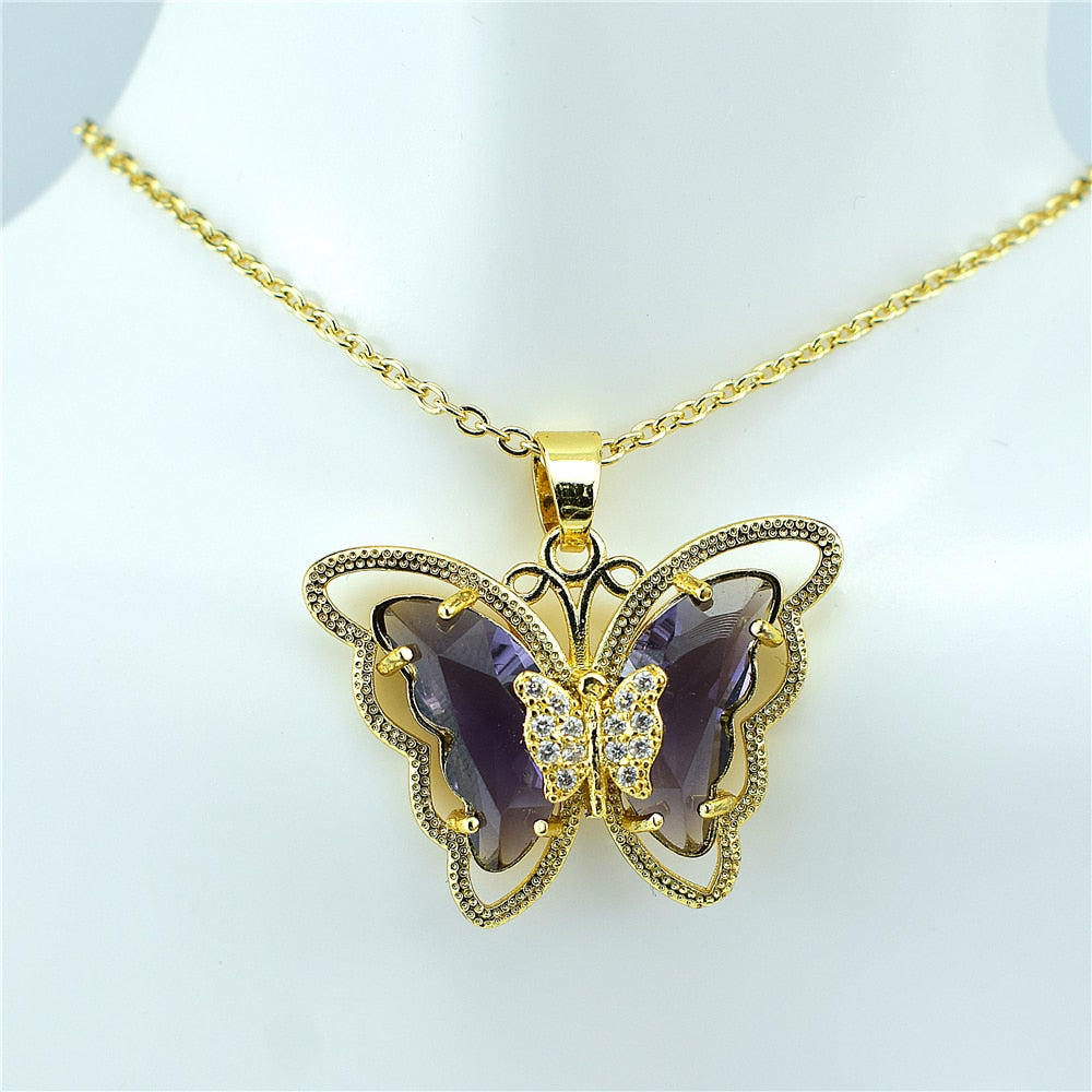 Crystal Glass Butterfly Necklace